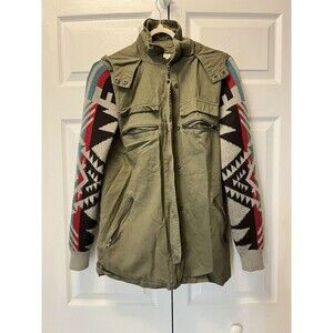 Thread & Supply Cargo Utility Jacket Aztec‎ Knit Sleeve Green Womens Size Small